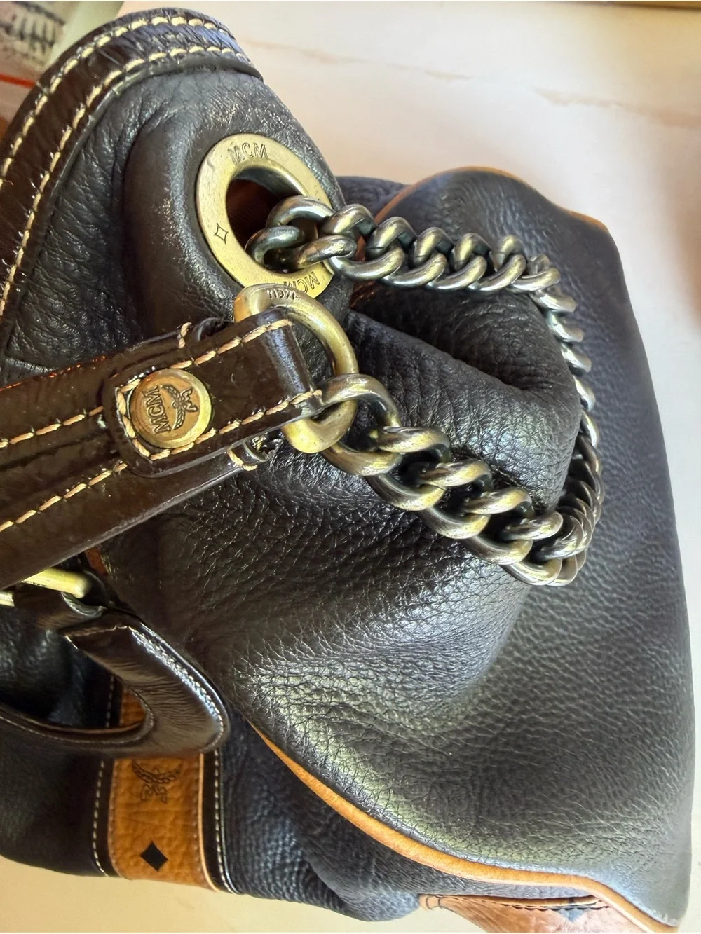 Vintage MCM mixed media satchel